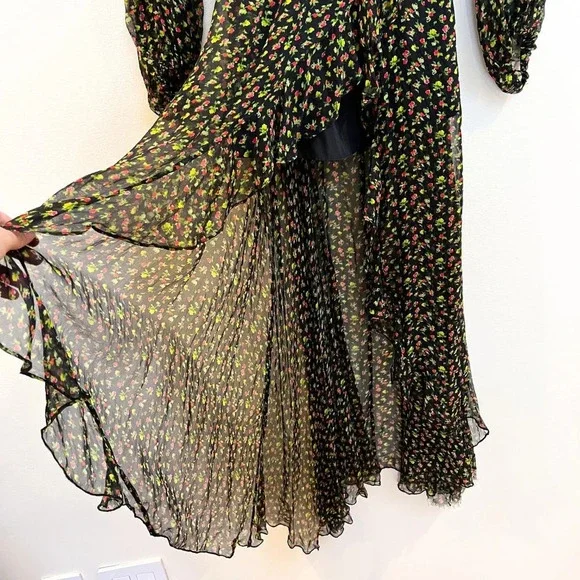 Caroline Constas 100% Silk Vivian Winter Floral V Neck Designer Maxi Dress XS - Picture 6 of 10